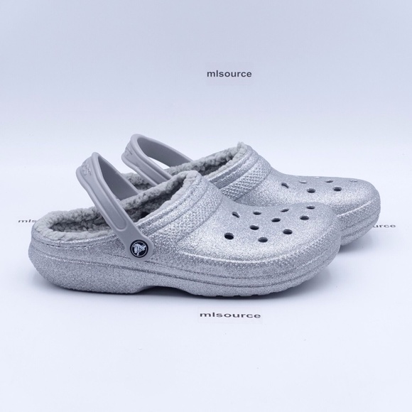 CROCS Shoes New Crocs Classic Glitter Lined Clogs 25842040 Silver